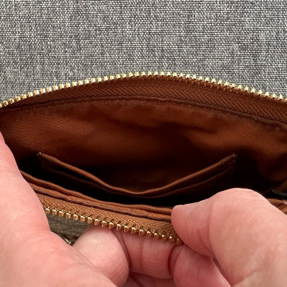 Coach Tan Brown Mini Purse Wristlet Gold Chain C Logo Coated Canvas Small Khaki - Picture 13 of 17